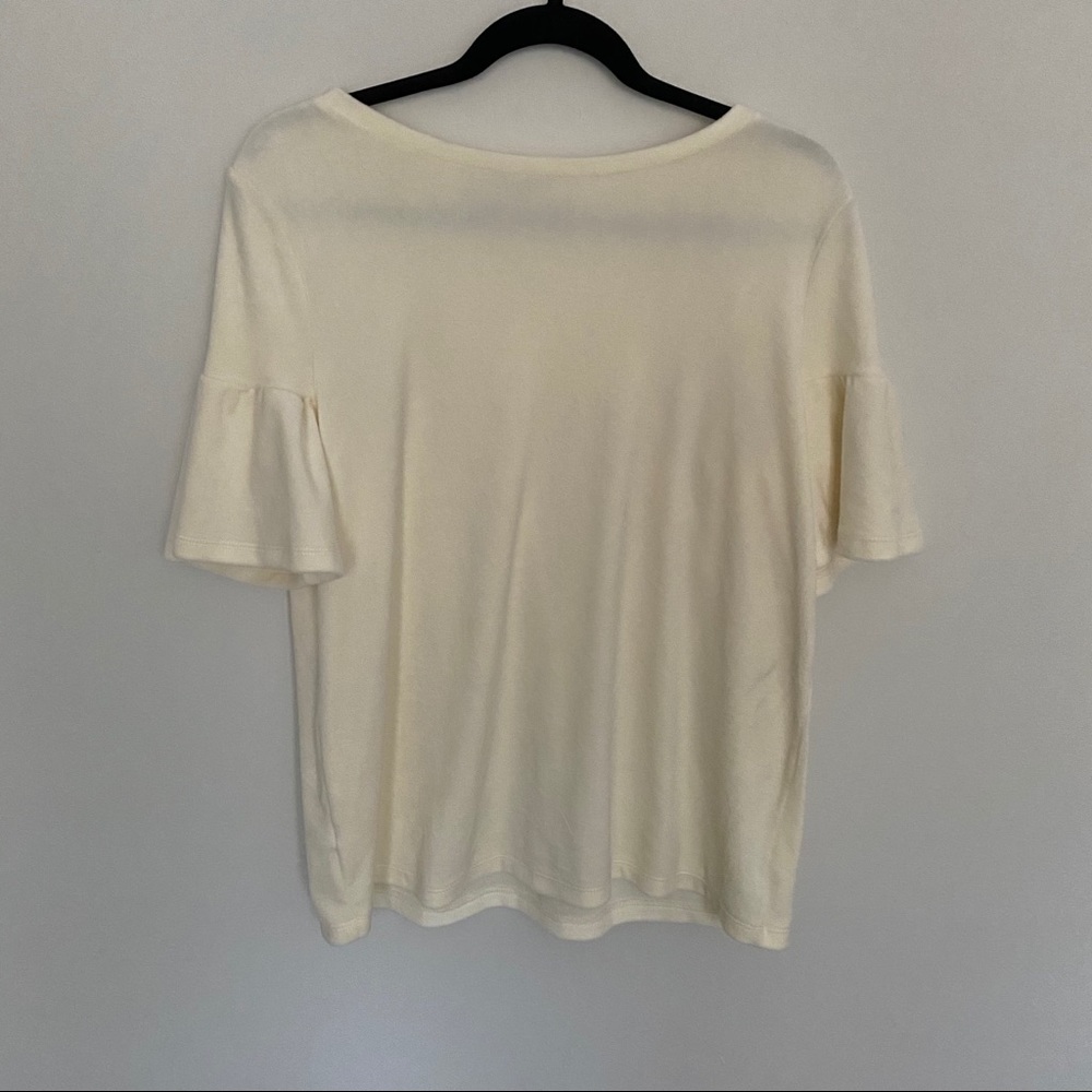 LOFT Cream velvet flounce sleeve blouse